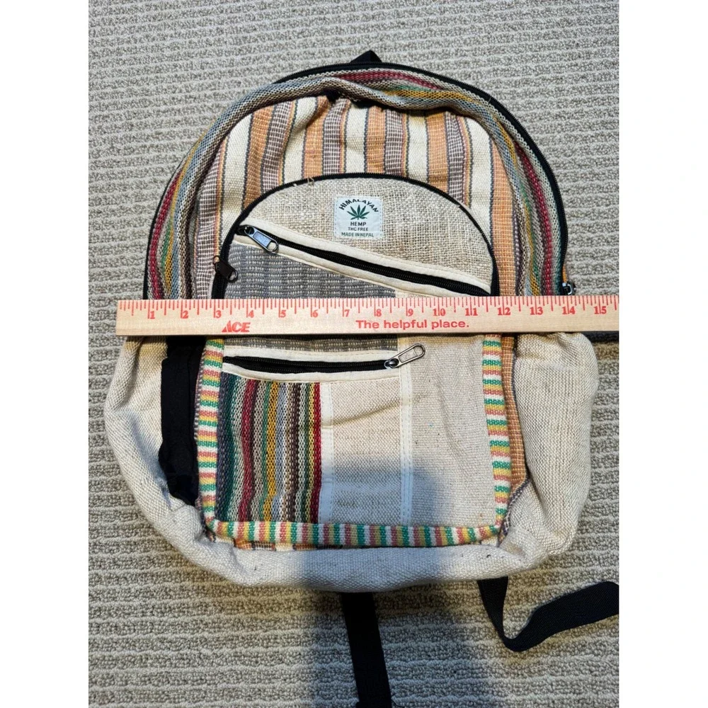 Himalayan Hemp Backpack Nepal Striped Patchwork Boho Woven Multi-Color Bag‎